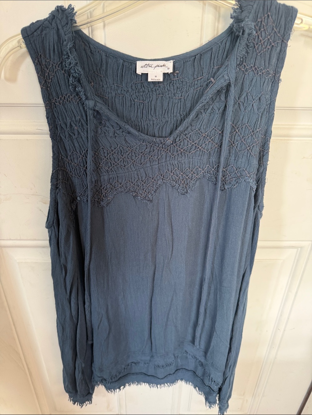 Ultra Pink Dusty Blue Crochet Yoke Tank